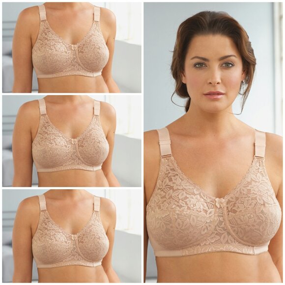 Set of 3! 38C Glamorise CLASSIC SOFT CUP Bra (WIDE-STRAPS) Stretch NUDE NEW - Picture 1 of 11